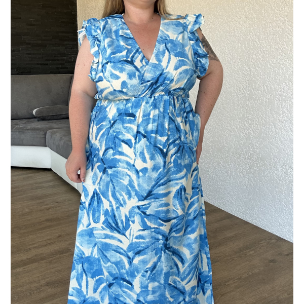 Robe longue imprimée bleue sans manches