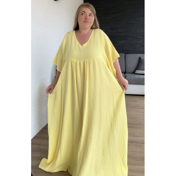 Robe longue en gaze de coton jaune
