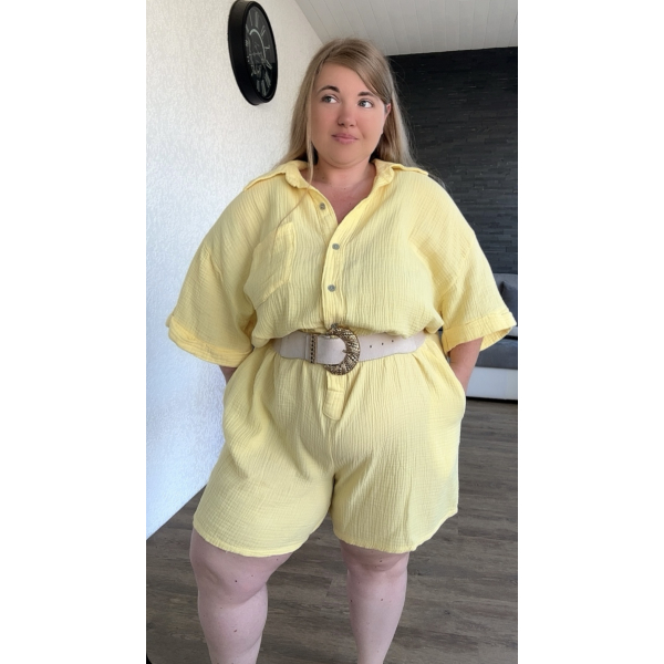 Combishort en gaze de coton jaune