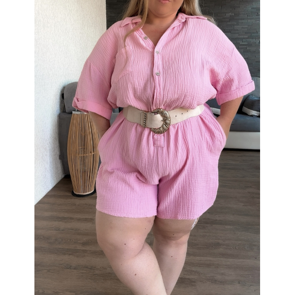 Combishort en gaze de coton rose