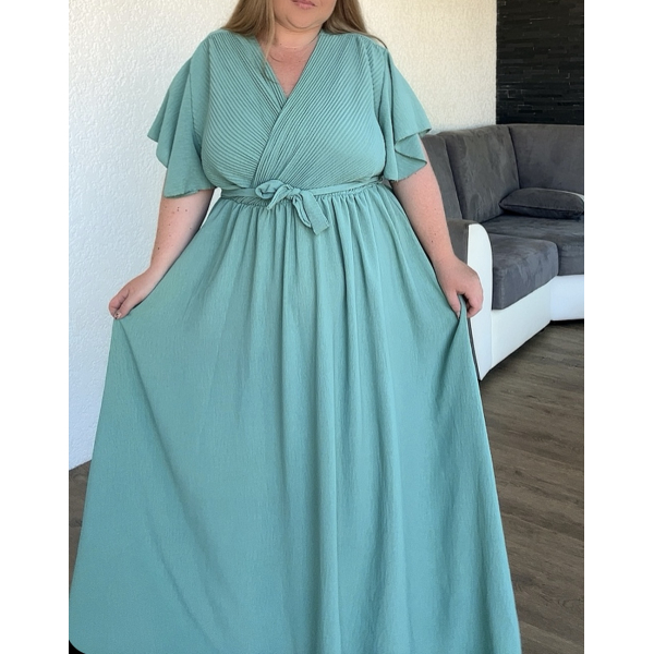 Robe longue ceinturée vert d'eau