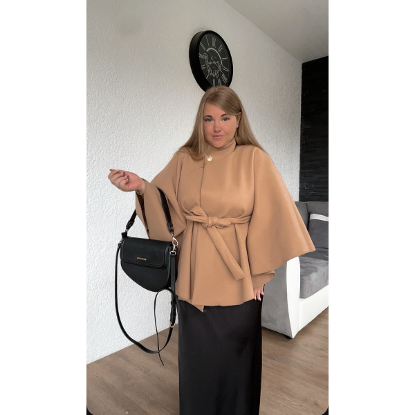 Cape ceinturée camel