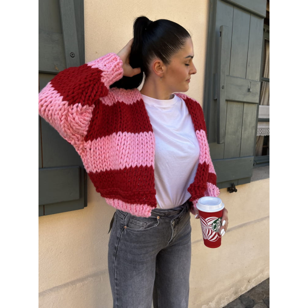 Gilet en grosse maille bicolore