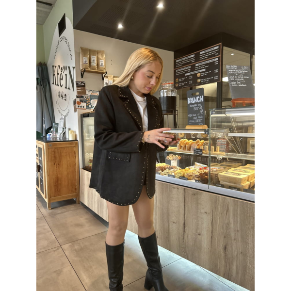 Blazer suédine clouté noir
