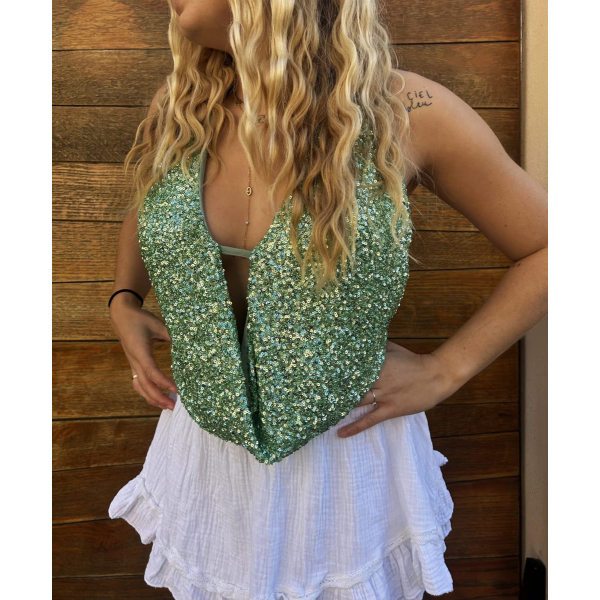 Top à sequin dos-nu vert MILLA