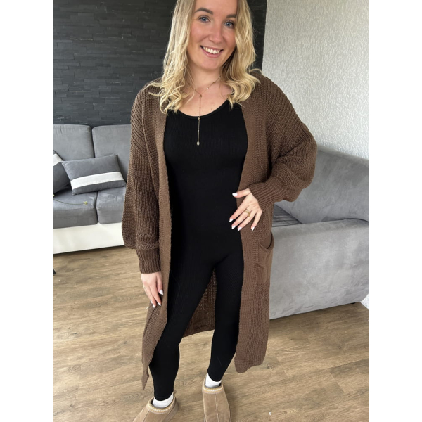 Gilet long en maille chocolat