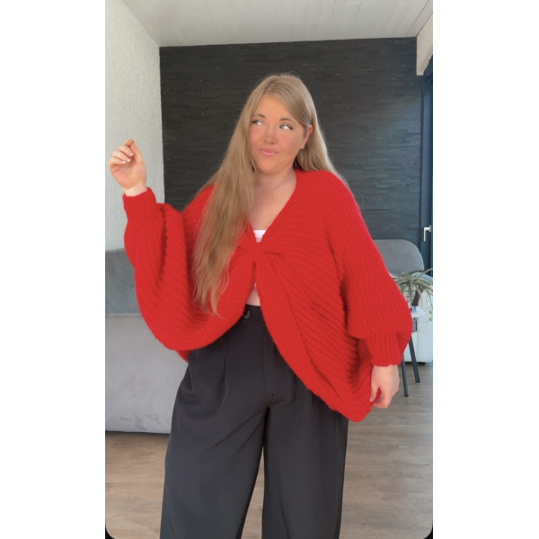Pull en maille oversize noeud croisé rouge