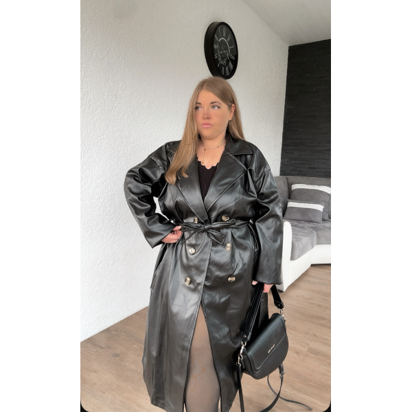 Trench en simili cuir noir