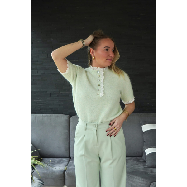 Pull doux sans manches vert d'eau