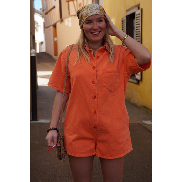 Combishort en jean orange SOLEDAD