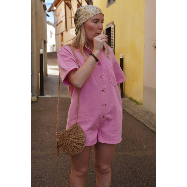 Combishort en jean rose SOLEDAD