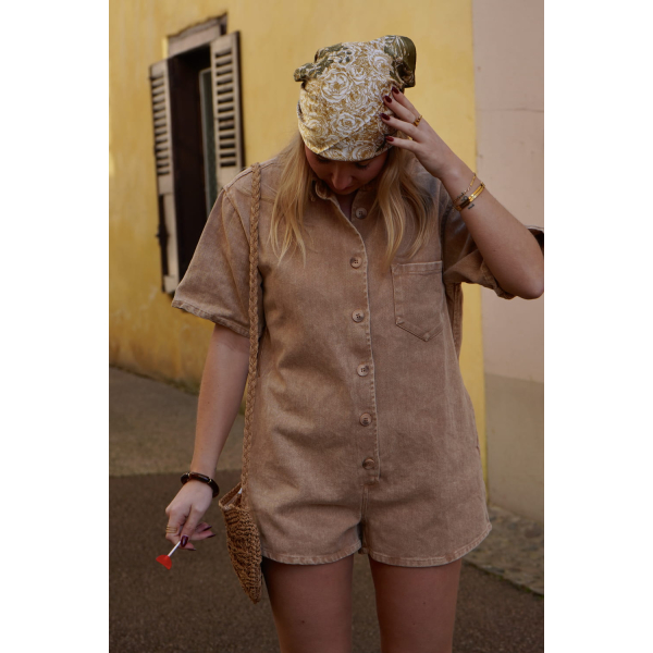 Combishort en jean marron SOLEDAD