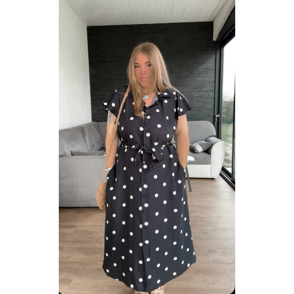Robe chemise à pois noir LUANA