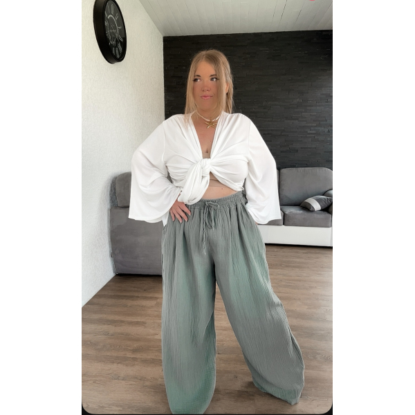 Pantalon en gaze de coton kaki