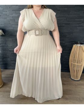 Robe plissée beige