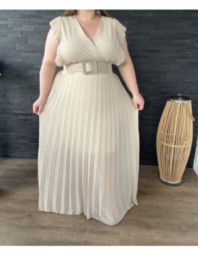 Robe plissée beige