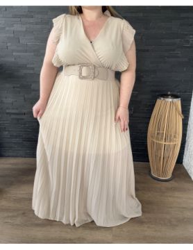 Robe plissée beige