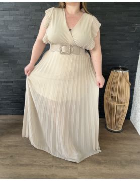 Robe plissée beige