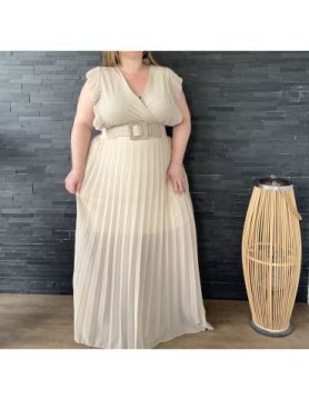 Robe plissée beige