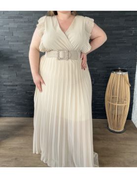 Robe plissée beige