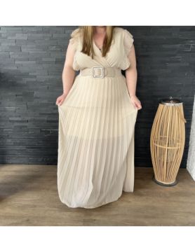 Robe plissée beige