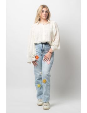 Jean regular stretch avec fleurs