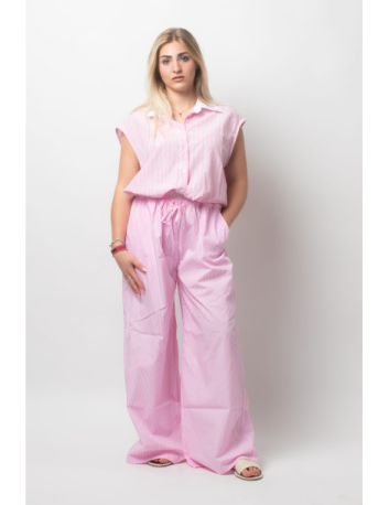 Chemise sans manches rayé rose et blanche
