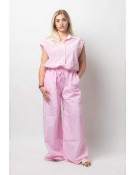 Pantalon fluide rayé rose...