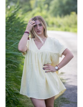 Robe short jaune en gaze de coton Cassie