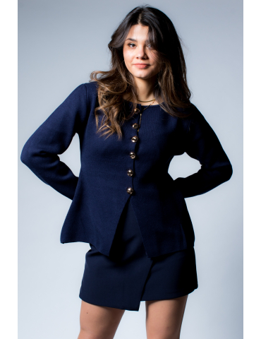 Top boutonné ouvert bleu marine MELISANDE