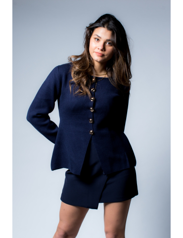 Top boutonné ouvert bleu marine MELISANDE