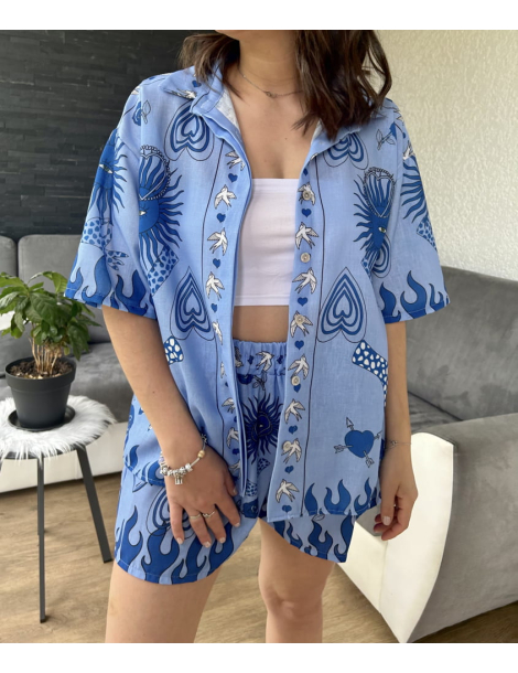 Ensemble deux pièces imprimé bleu BORA BORA