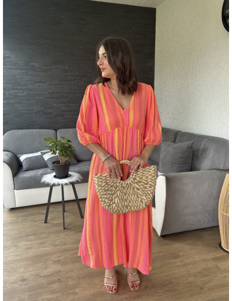 Robe longue en gaze de coton corail PALMA