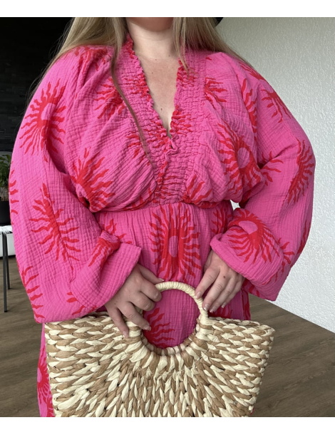 Robe courte CURVY en gaze de coton soleil MALAGA