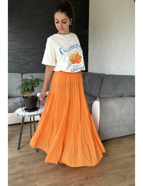 Jupe longue orange fluide YASMINE