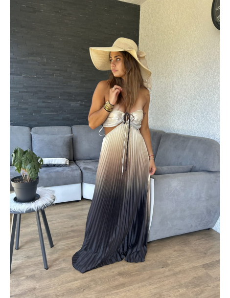 Robe longue plissée noire SELENA