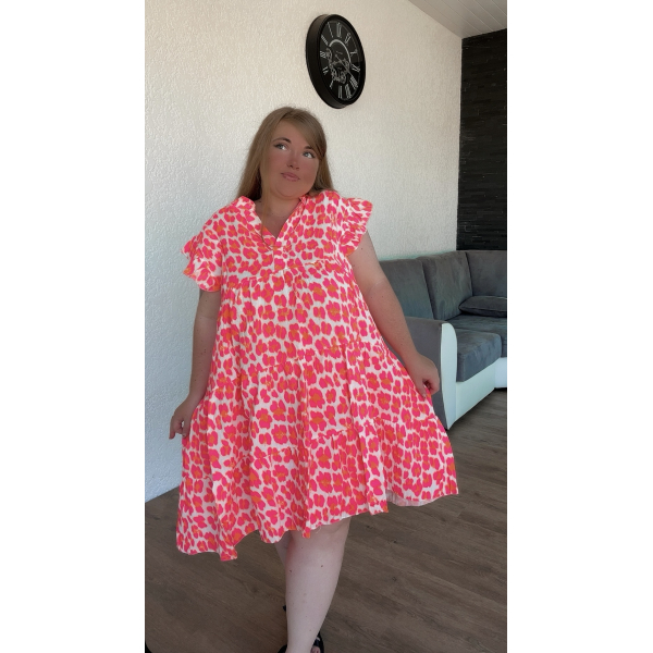 Robe courte léopard rose fluo